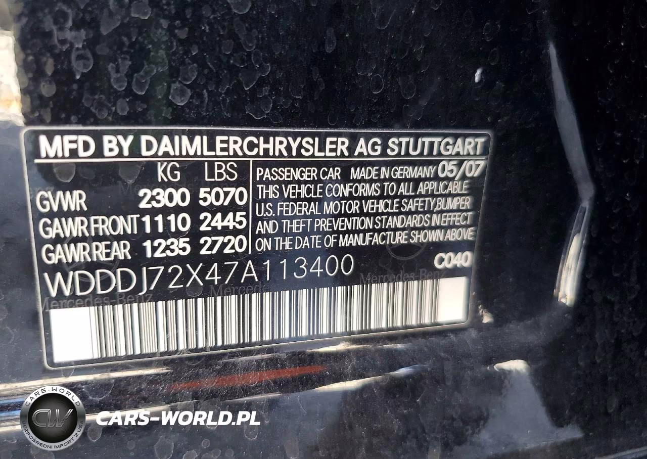 2007 Mercedes-Benz Cls 550 VIN:WDDDJ72X47A113400 - 12
