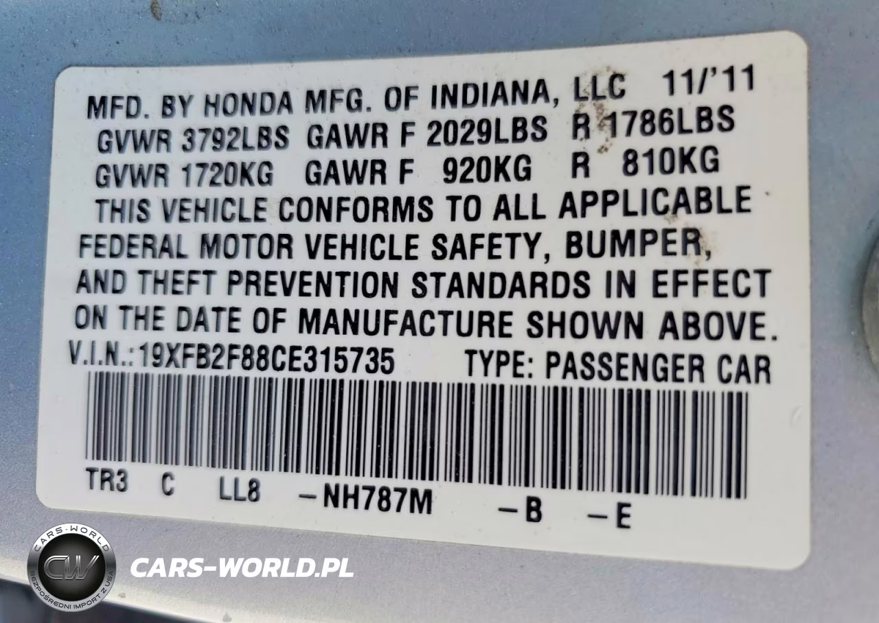 2012 Honda Civic Ex VIN:19XFB2F88CE315735 - 12