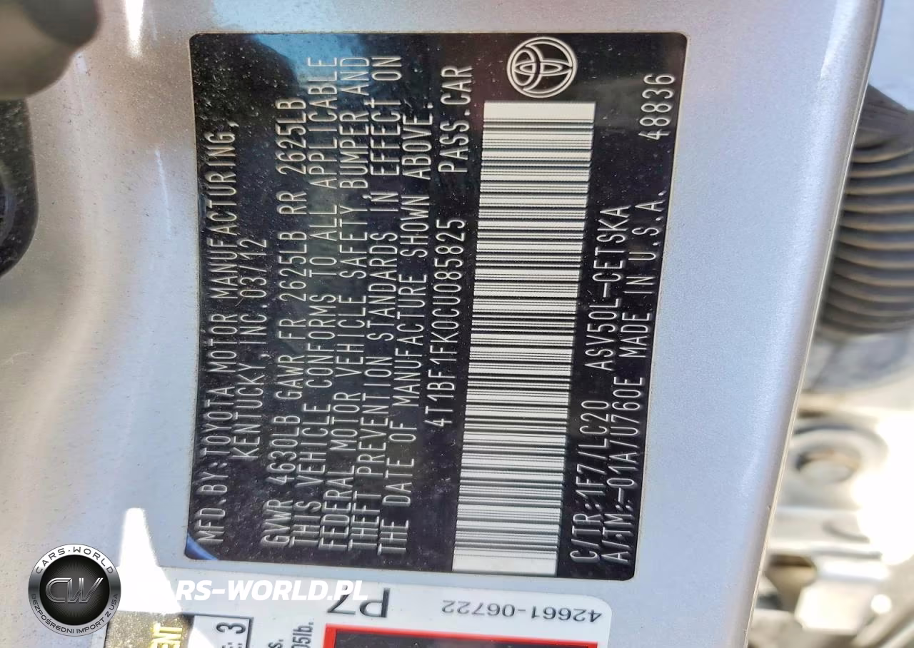 2012 Toyota Camry Se VIN:4T1BF1FK0CU085825 - 12