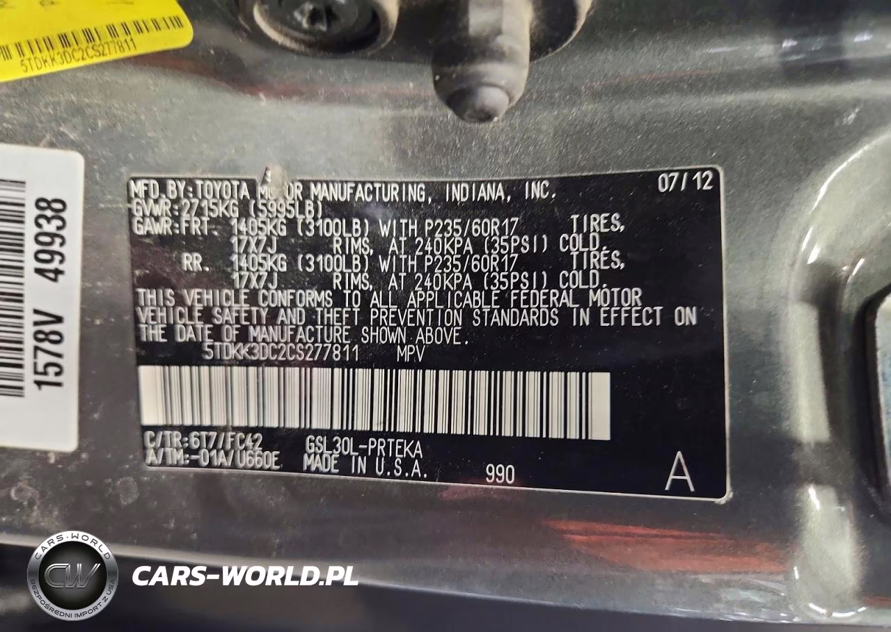 2012 Toyota Sienna Le VIN:5TDKK3DC2CS277811 - 13