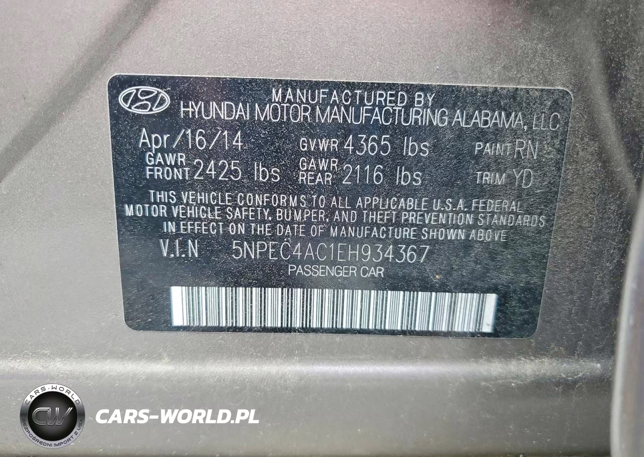 2016 Hyun Sonata VIN:5NPEC4AC1EH934367 - 12
