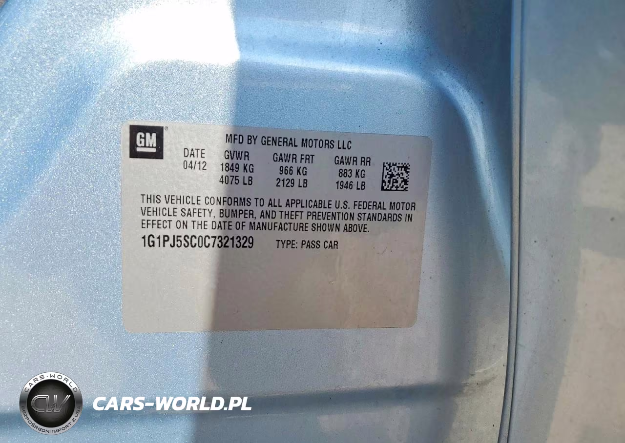 2012 Chevrolet Cruze Eco VIN:1G1PJ5SC0C7321329 - 12