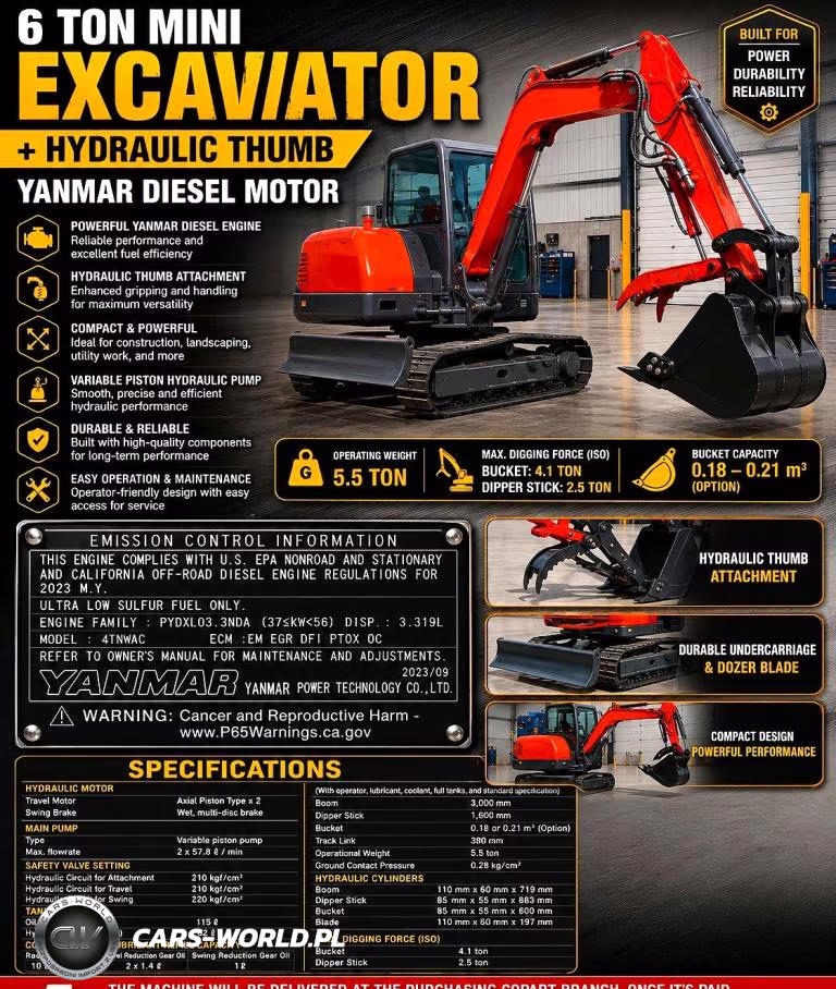 2024 6 Ton Mini Excavator + Hydraulic Thumb Yanmar Motor VIN:4TNV98CWSY0000 - 10