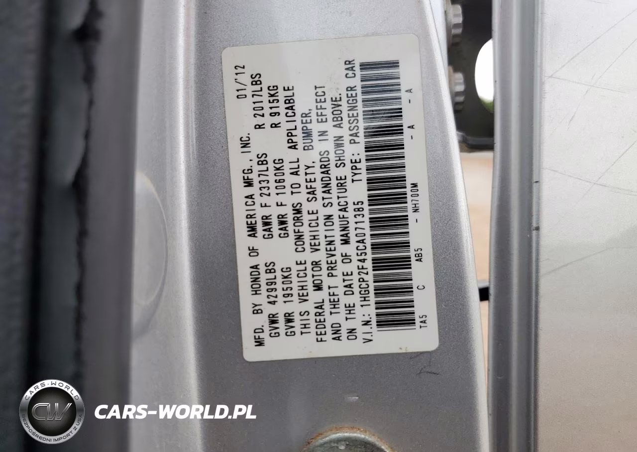 2012 Honda Accord Lxp VIN:1HGCP2F45CA071385 - 12