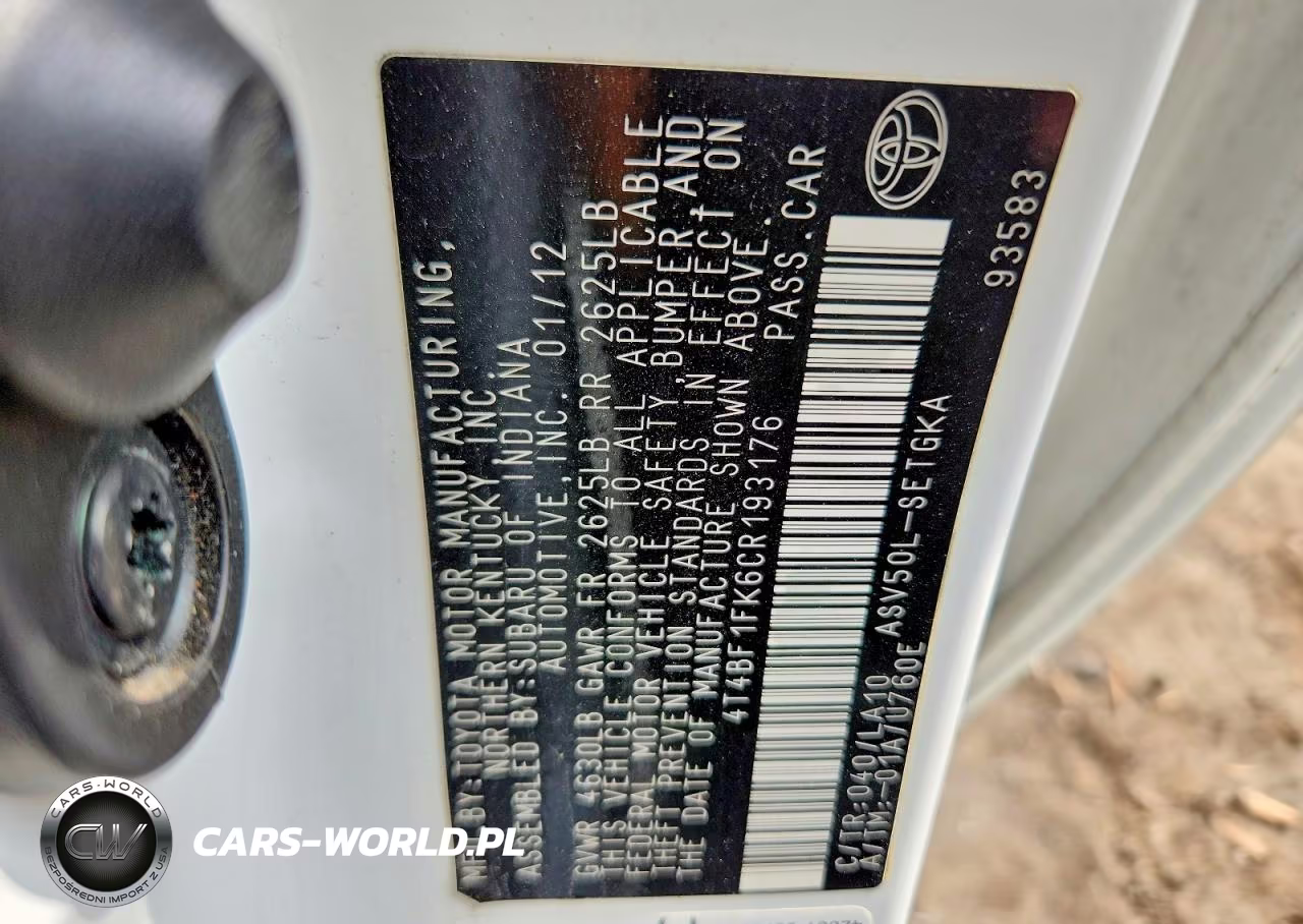 2012 Toyota Camry Xle VIN:4T4BF1FK6CR193176 - 12