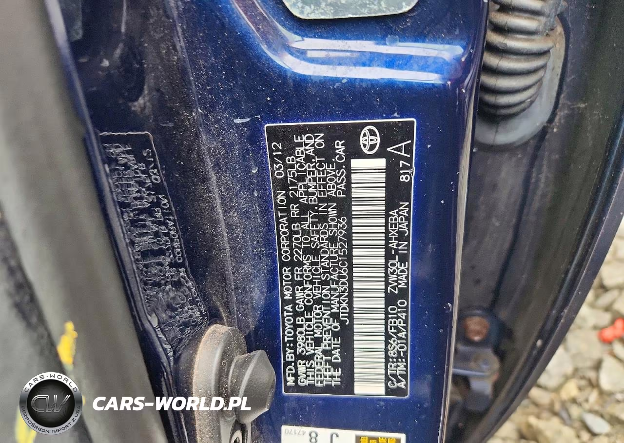 2012 Toyota Prius Three VIN:JTDKN3DU6C1527936 - 12