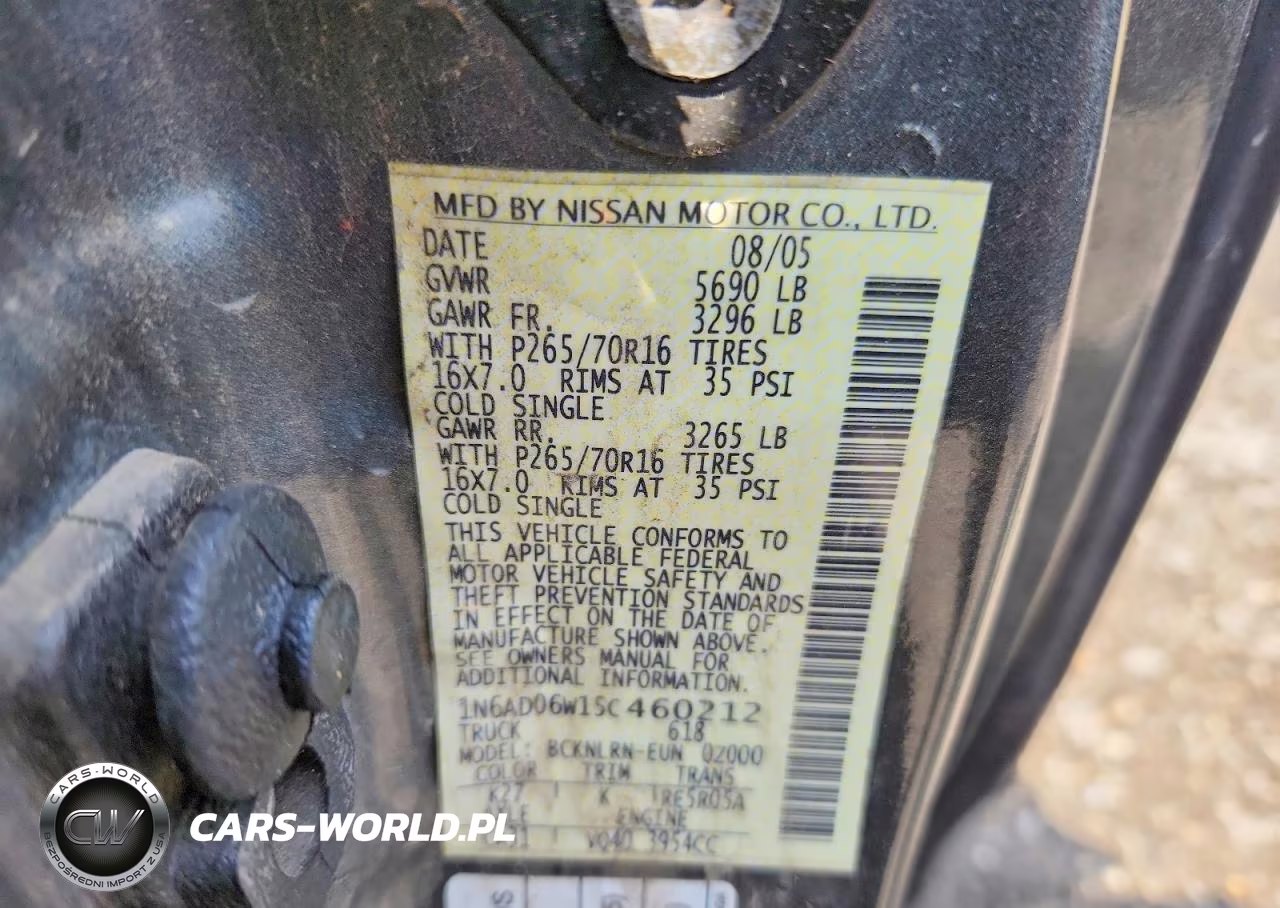 2005 Nissan Frontier Se VIN:1N6AD06W15C460212 - 12