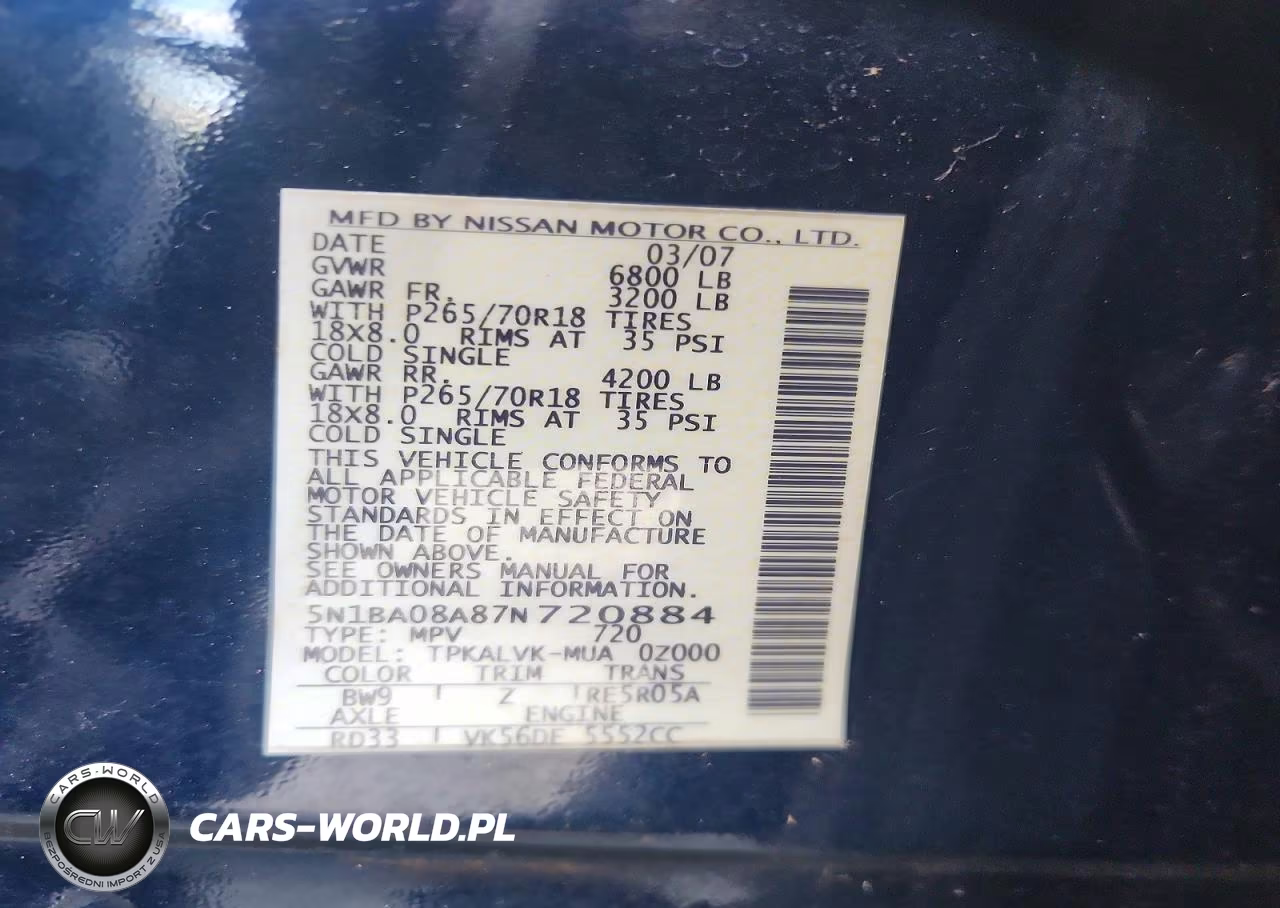 2007 Nissan Armada Se Ffv VIN:5N1BA08A87N720884 - 14