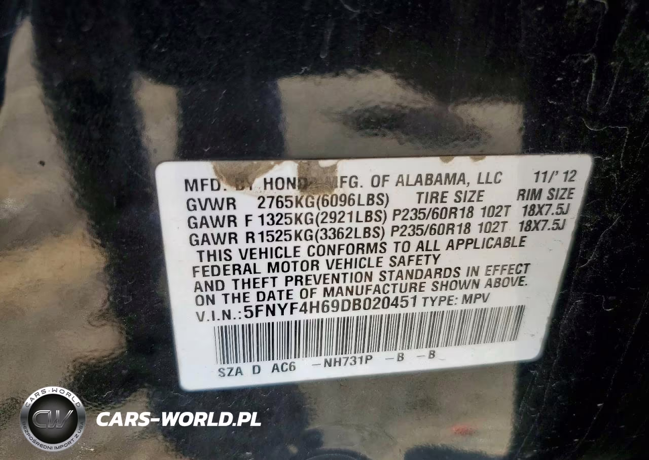 2013 Honda Pilot Exl VIN:5FNYF4H69DB020451 - 13