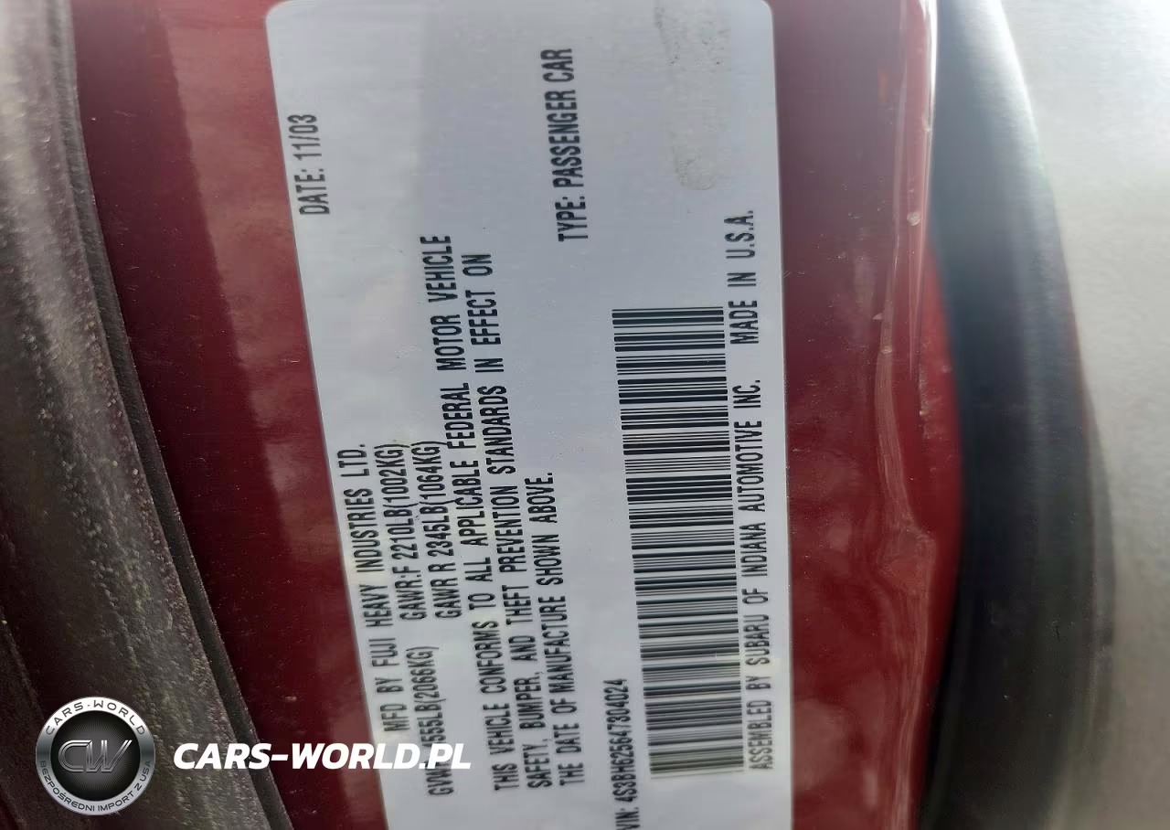 2004 Subaru Legacy L Special VIN:4S3BH625647304024 - 13