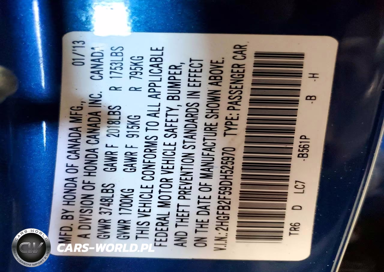 2013 Honda Civic Lx VIN:2HGFB2F59DH525970 - 12