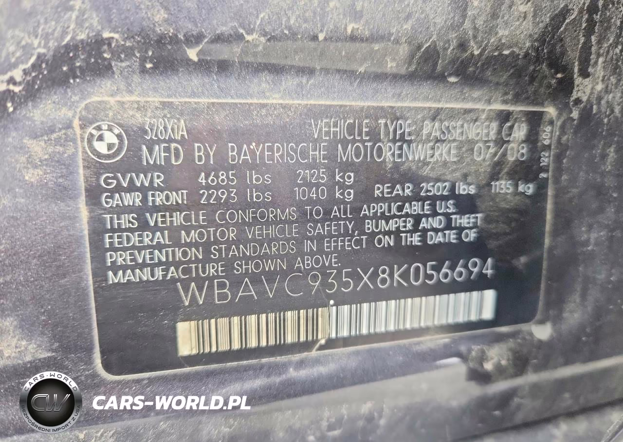 2008 BMW 328 Xi VIN:WBAVC935X8K056694 - 12