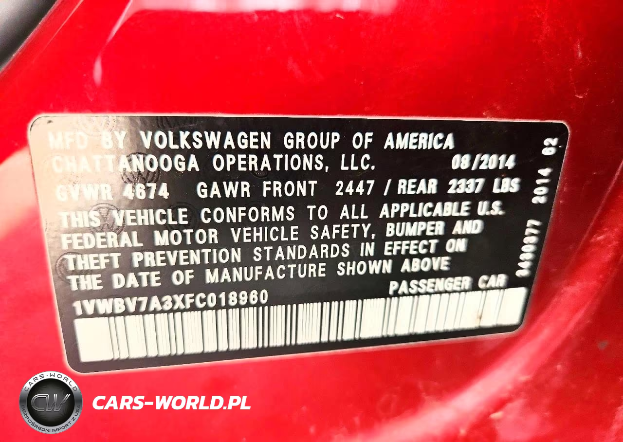 2015 Volkswagen Passat Se VIN:1VWBV7A3XFC018960 - 12