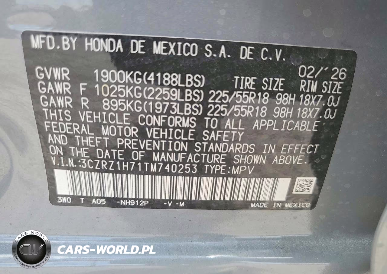 2026 Honda Hr-V Exl VIN:3CZRZ1H71TM740253 - 13