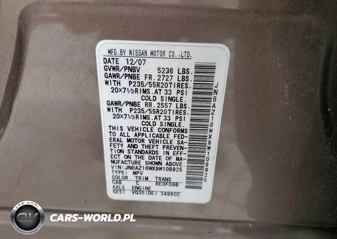 2009 Nissan Murano S VIN:JN8AZ18WX9W108925 - 14