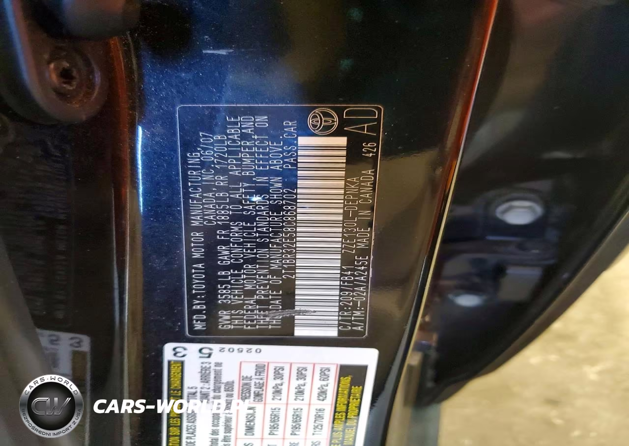 2008 Toyota Corolla Le VIN:2T1BR32E58C868702 - 12