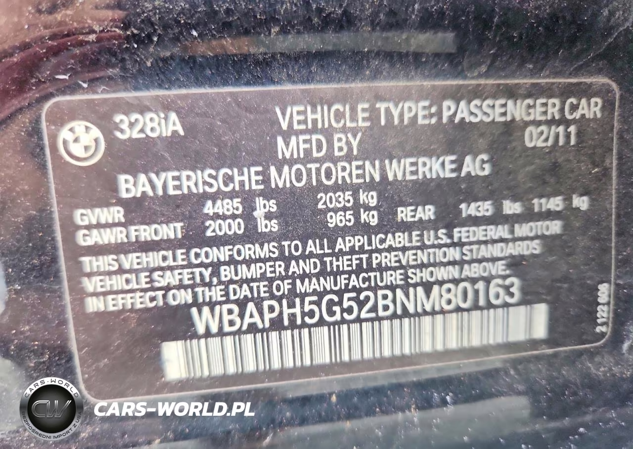 2011 BMW 328 I Sulev VIN:WBAPH5G52BNM80163 - 12