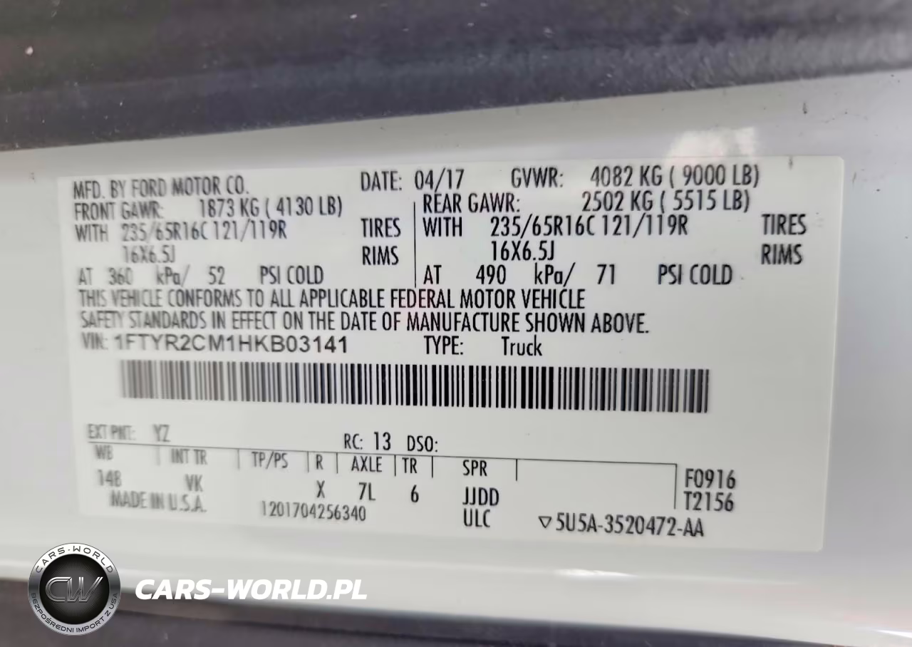 2017 Ford Transit T-250 VIN:1FTYR2CM1HKB03141 - 13
