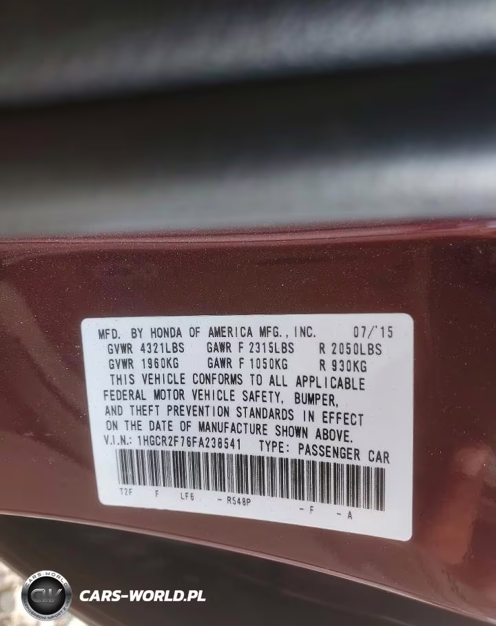 2015 HONDA ACCORD EX VIN:1HGCR2F76FA238541 - 12