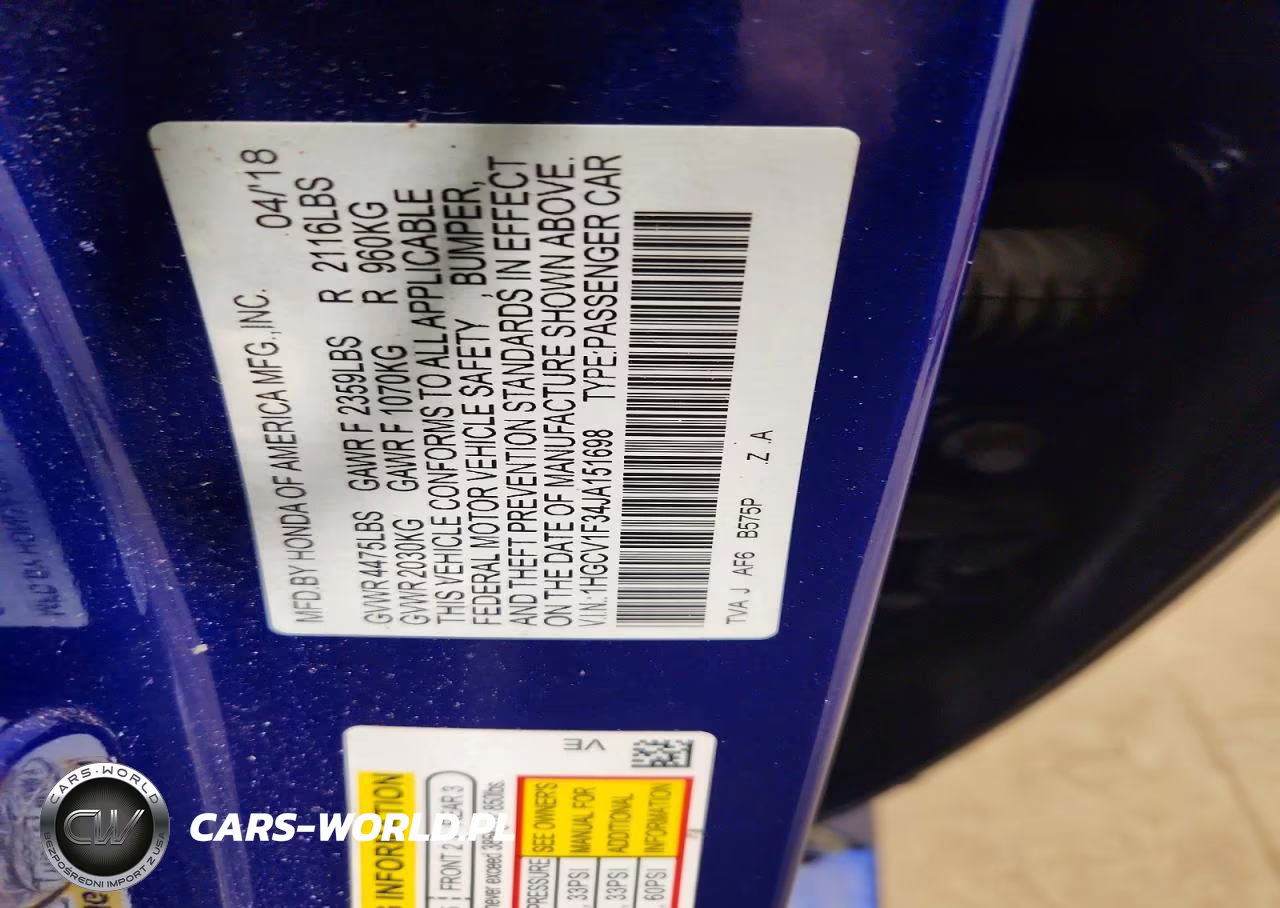 2018 Honda Accord Sport VIN:1HGCV1F34JA151698 - 13