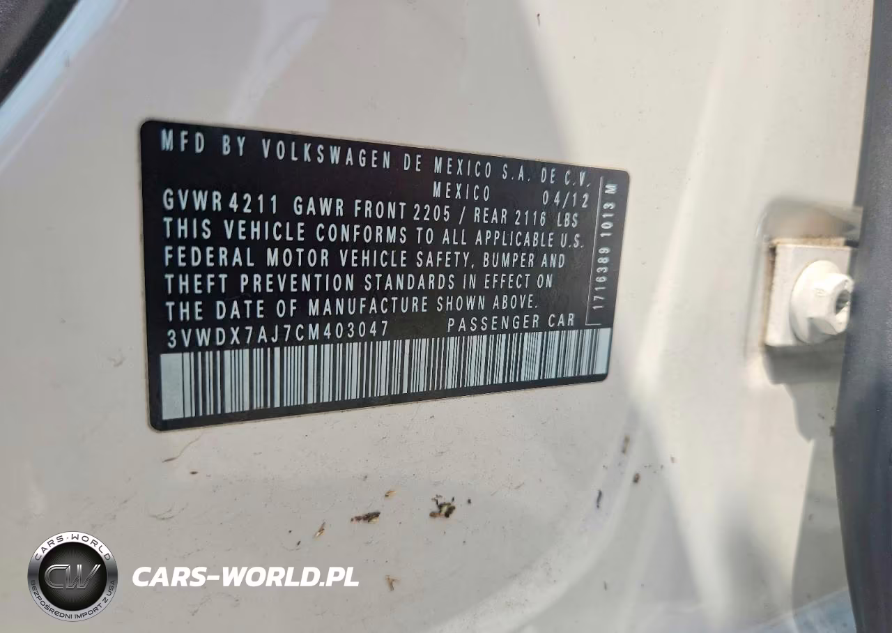 2012 Volkswagen Jetta Se VIN:3VWDX7AJ7CM403047 - 12