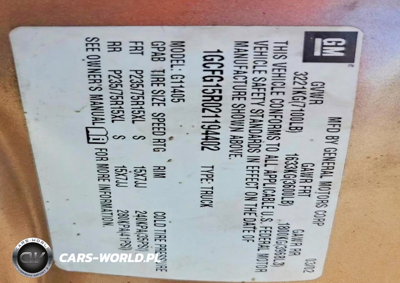 2002 Chevrolet Express G1500 VIN:1GCFG15R021194402 - 12