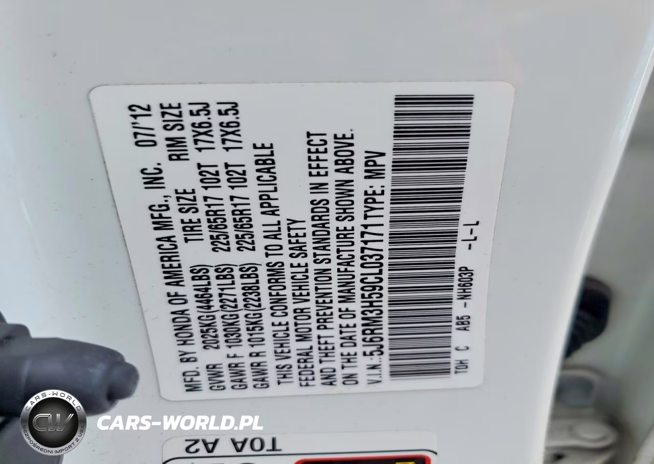 2012 Honda Cr-V Ex VIN:5J6RM3H59CL037171 - 12