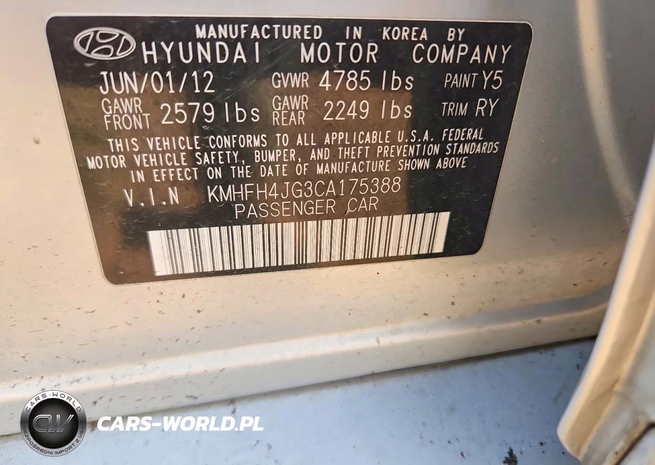 2012 Hyundai Azera Base VIN:KMHFH4JG3CA175388 - 12