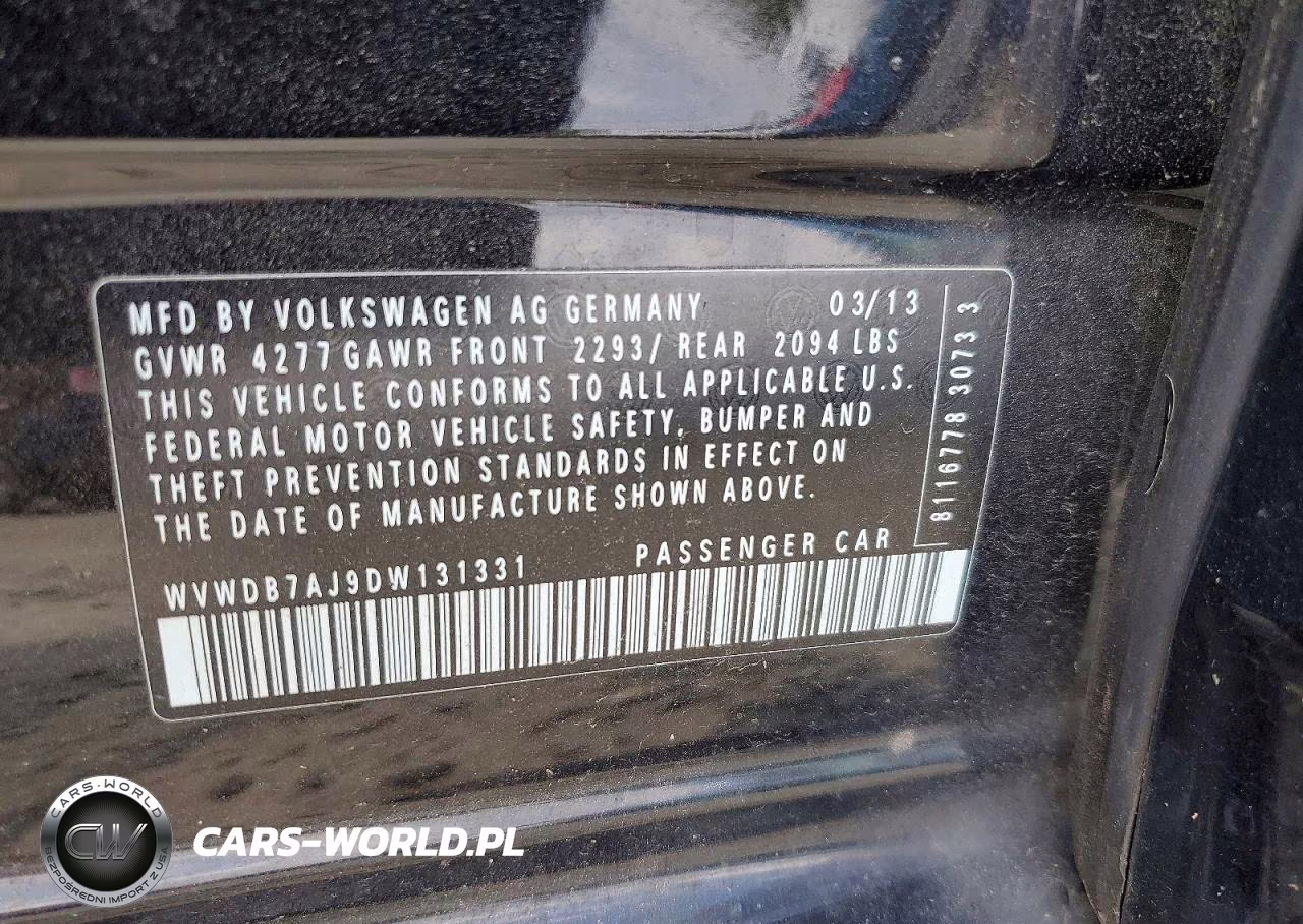 2013 Volkswagen Golf VIN:WVWDB7AJ9DW131331 - 12