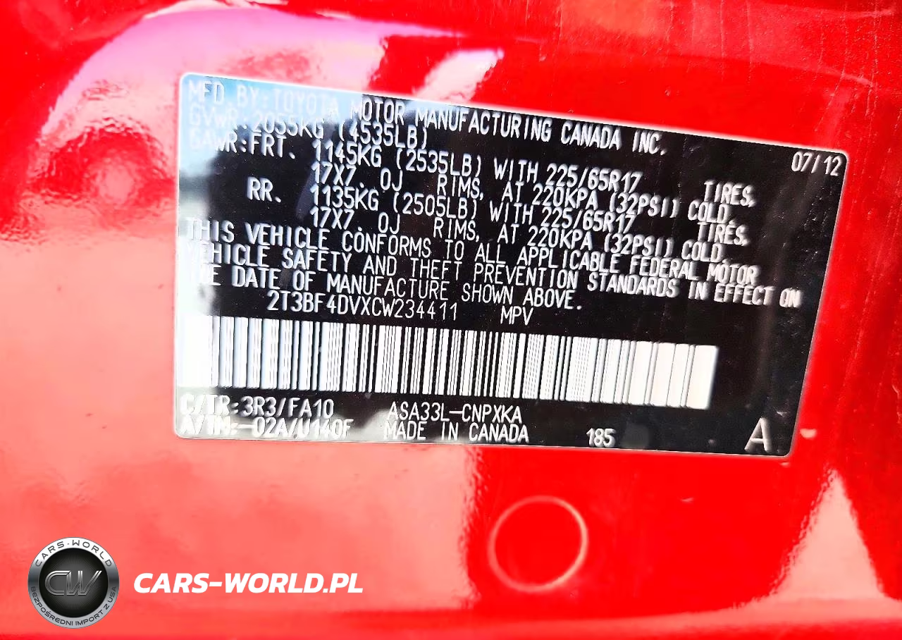 2012 Toyota Rav4 Base VIN:2T3BF4DVXCW234411 - 12