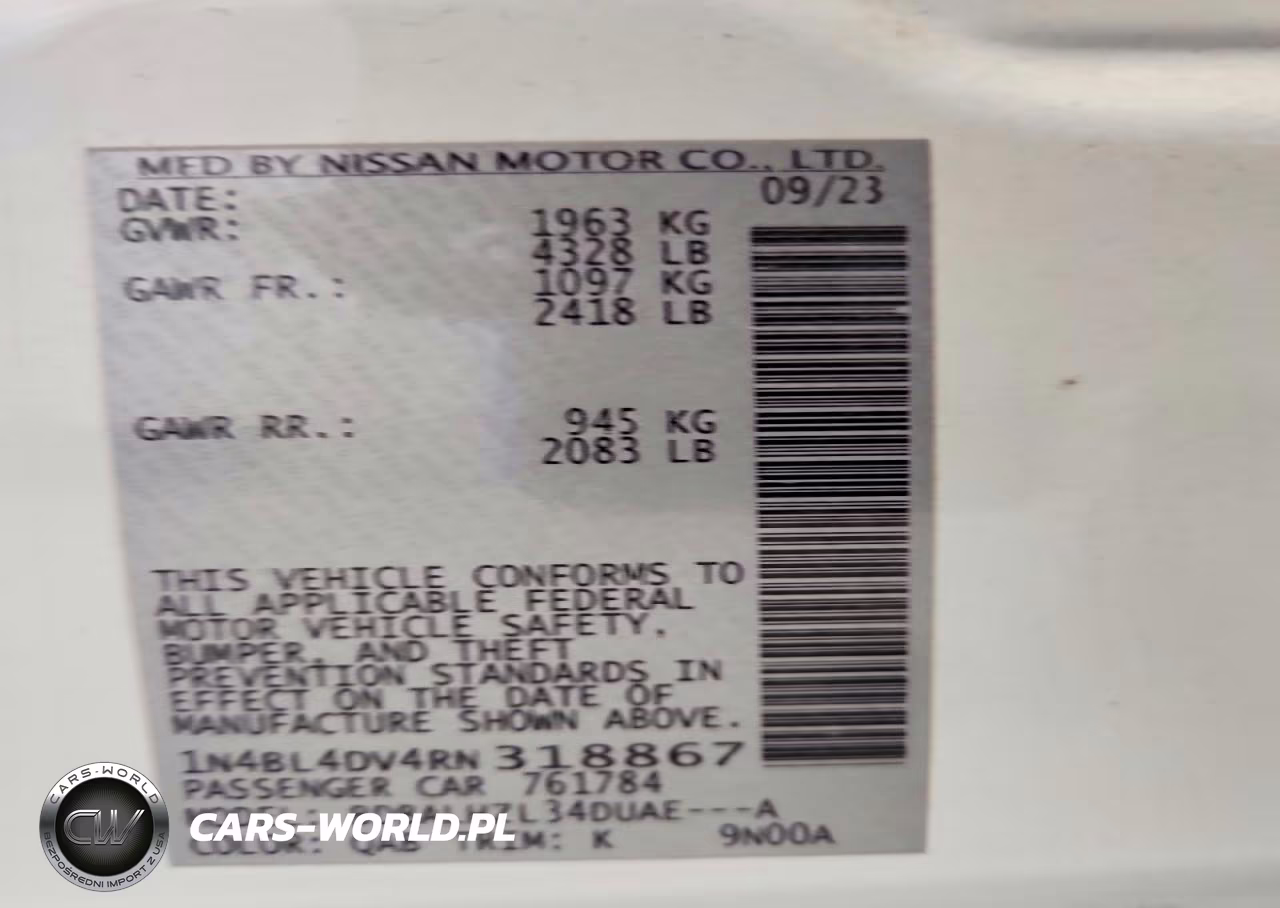 2024 Nissan Altima Sv VIN:1N4BL4DV4RN318867 - 12