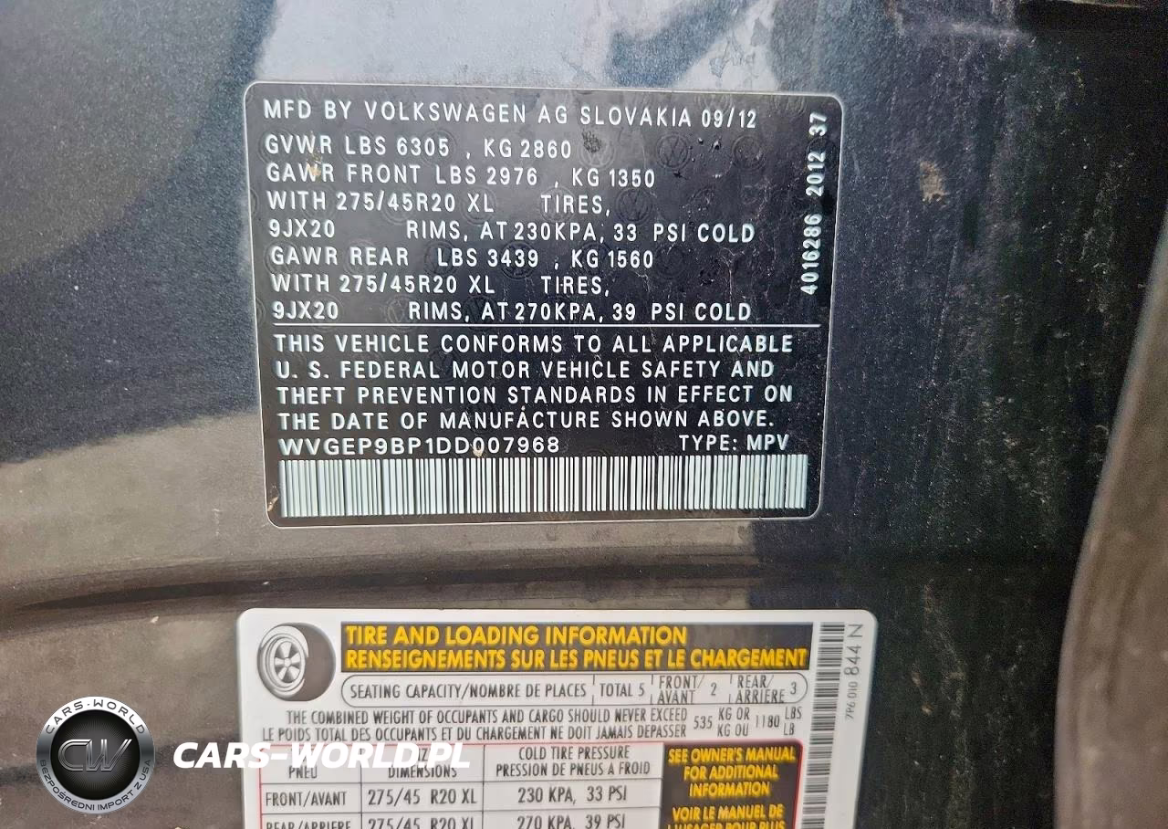 VOLKSWAGEN TOUAREG V6 VIN:WVGEP9BP1DD007968 - 12