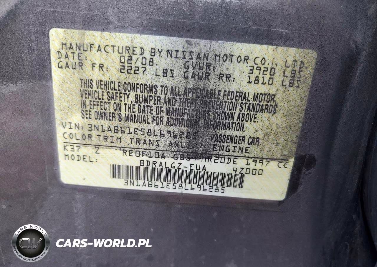 2008 Nissan Sentra 2.0 VIN:3N1AB61E58L696285 - 12
