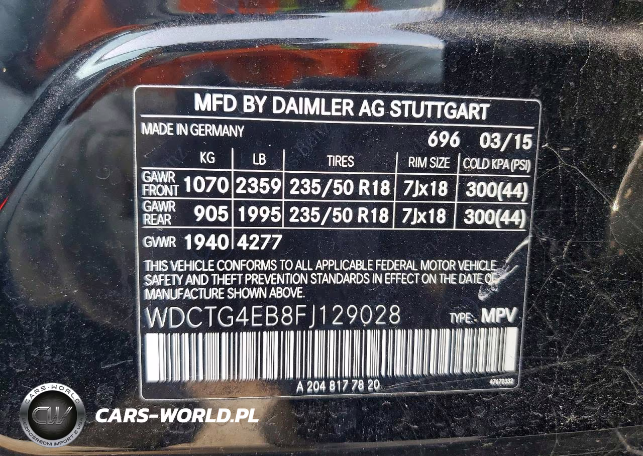 2015 Mercedes-Benz Gla 250 VIN:WDCTG4EB8FJ129028 - 13