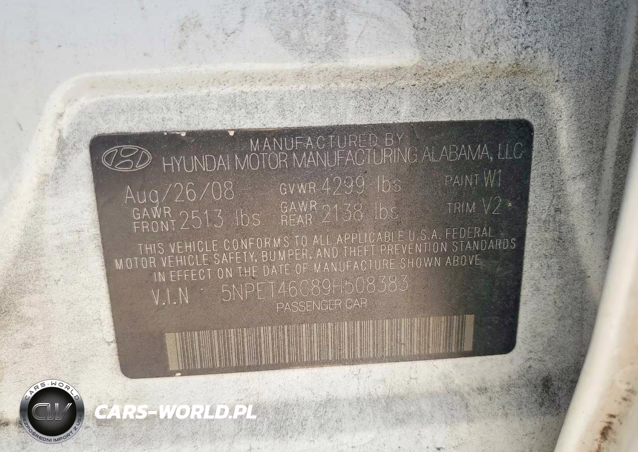 2009 Hyundai Sonata Gls VIN:5NPET46C89H508383 - 12