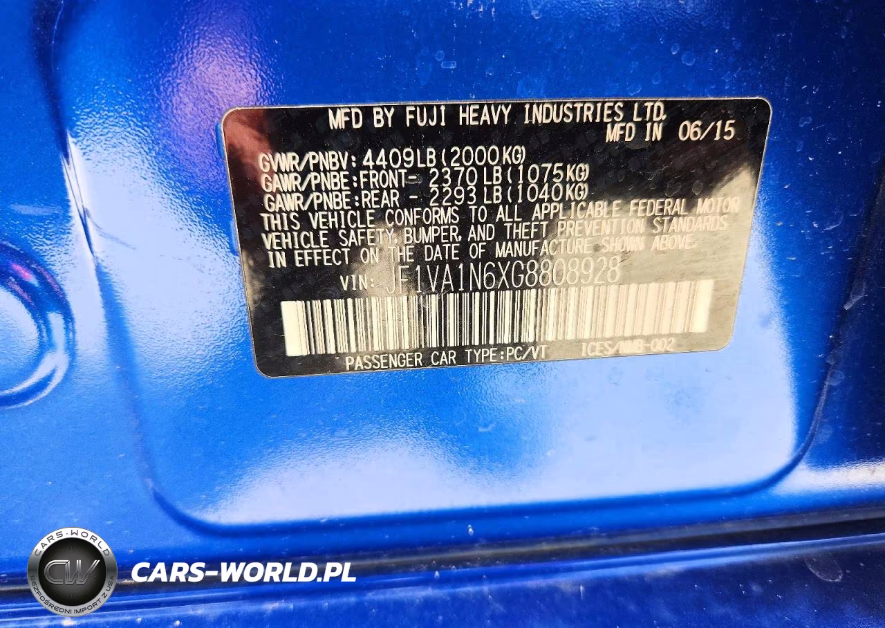 2016 Subaru Wrx Limited VIN:JF1VA1N6XG8808928 - 12
