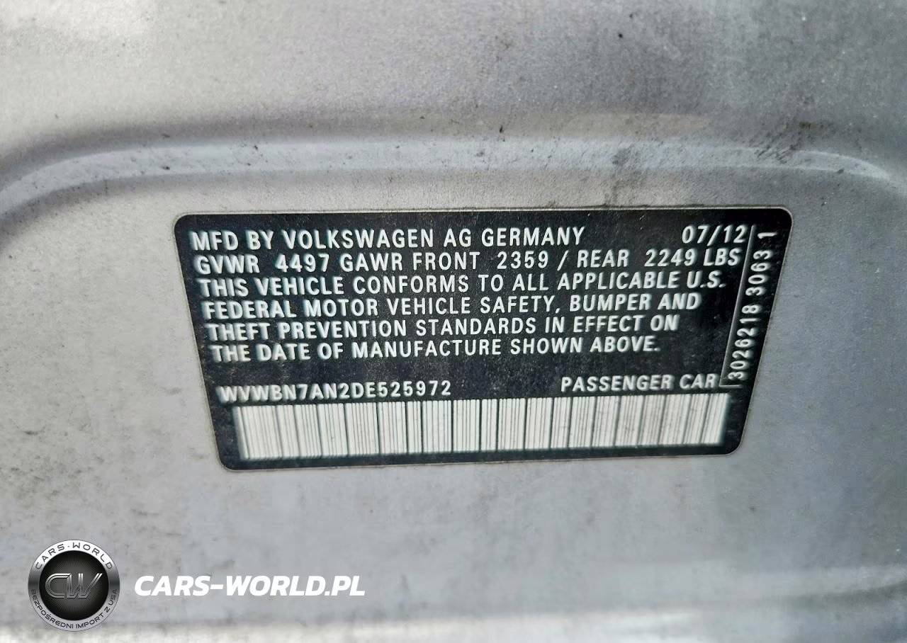 2013 Volkswagen Cc Sport VIN:WVWBN7AN2DE525972 - 13