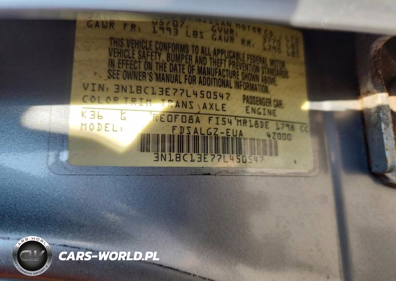2007 Nissan Versa 1.8 S VIN:3N1BC13E77L450547 - 12