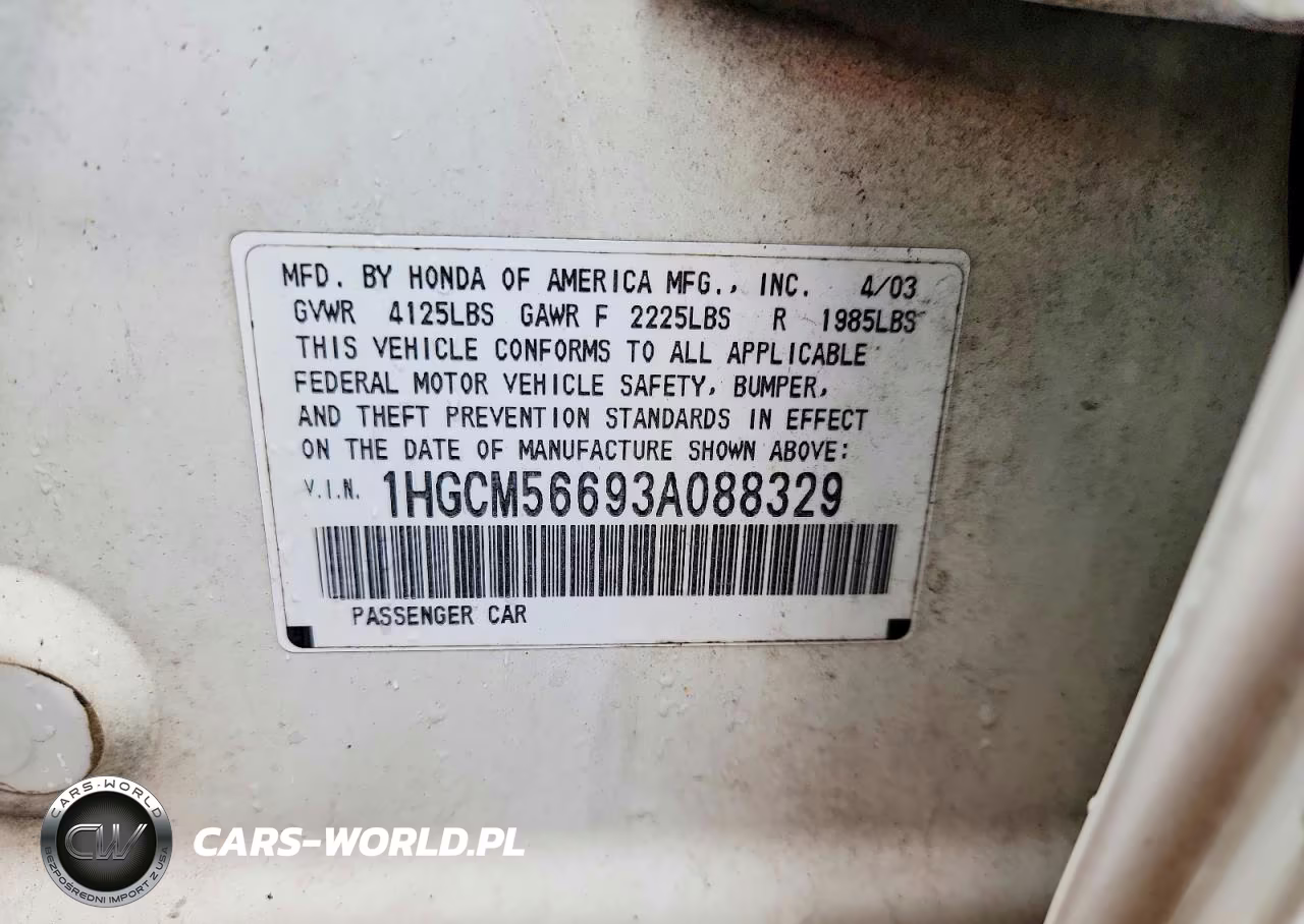 2003 Honda Accord Ex VIN:1HGCM56693A088329 - 12