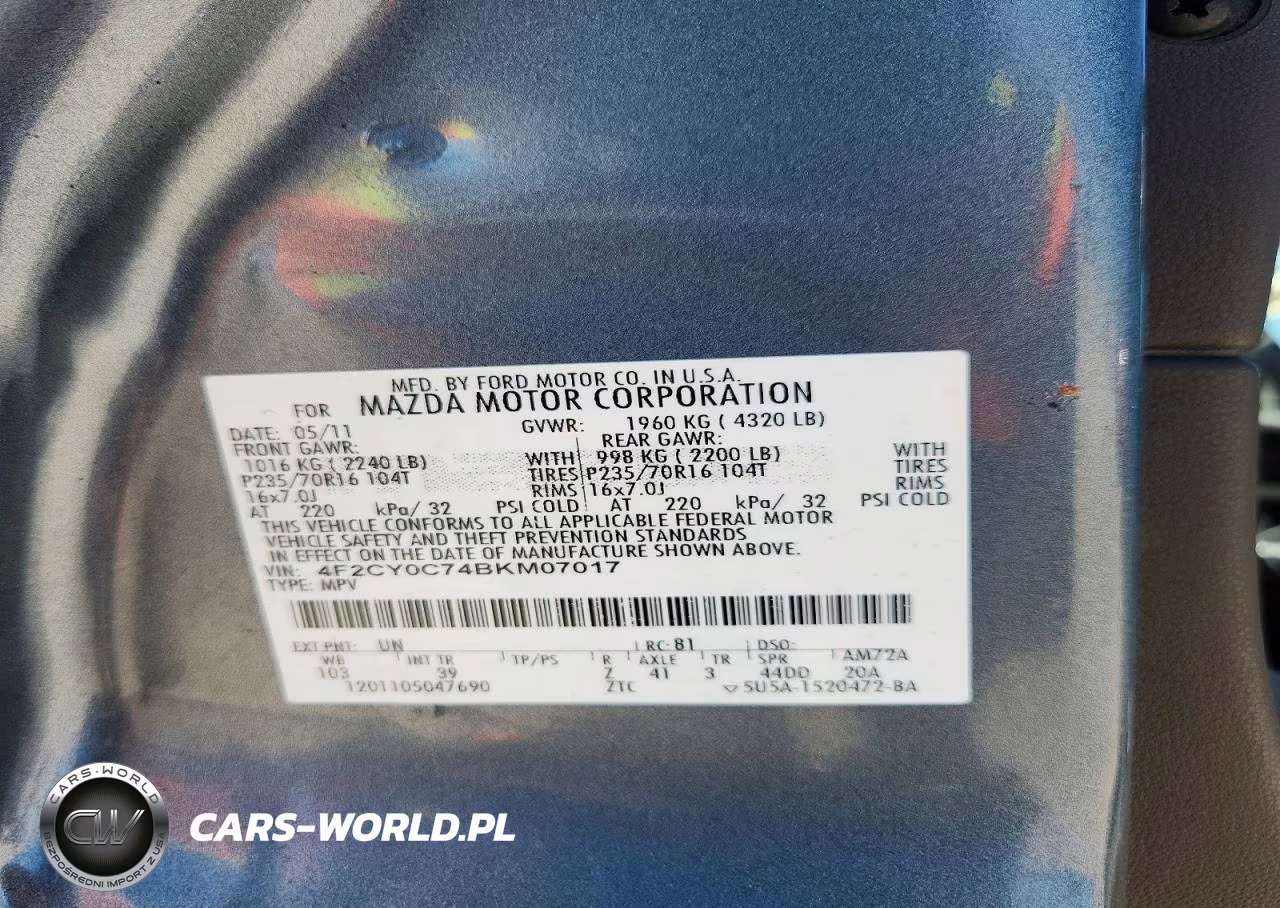 2011 Mazda Tribute I VIN:4F2CY0C74BKM07017 - 13