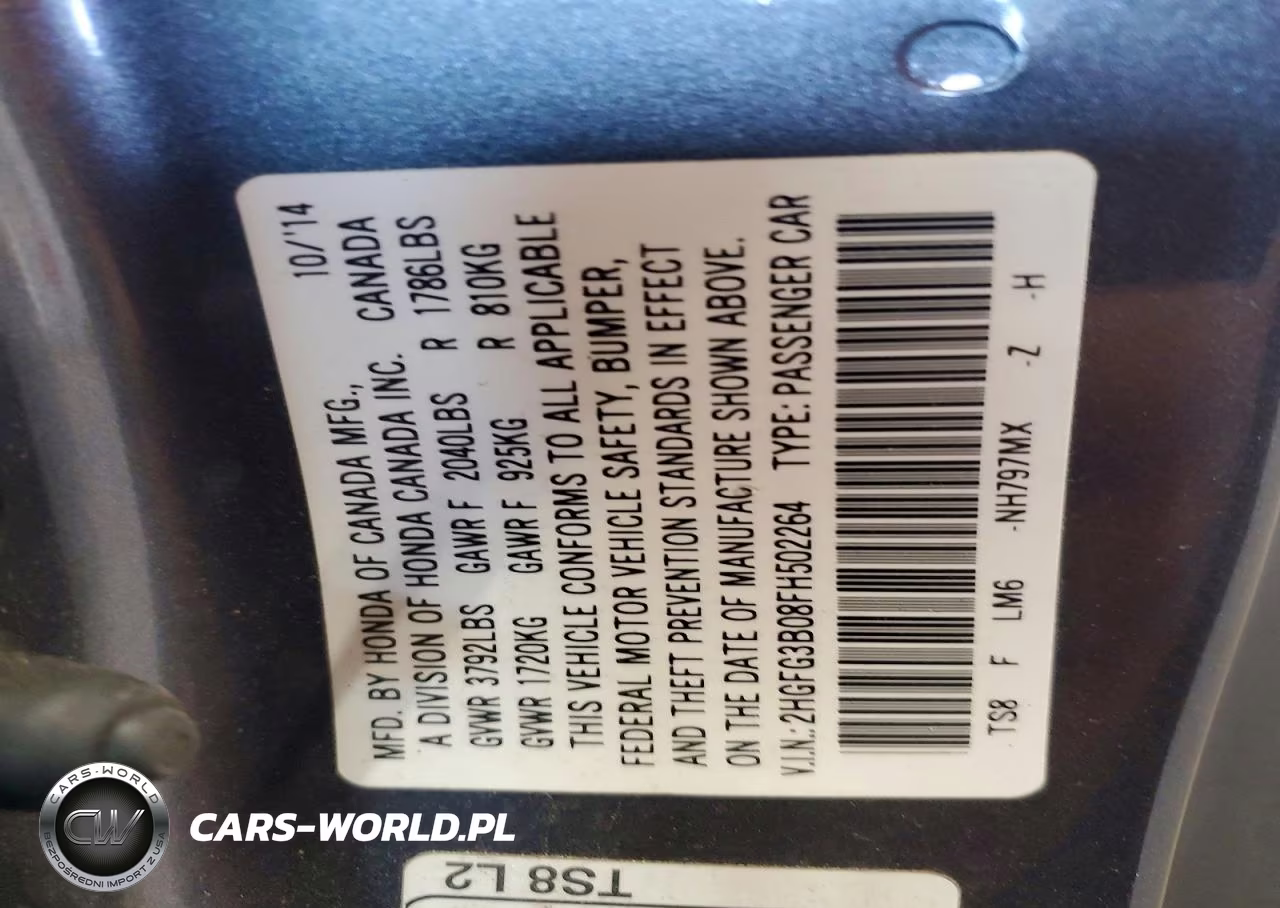 2015 Honda Civic Exl VIN:2HGFG3B08FH502264 - 12