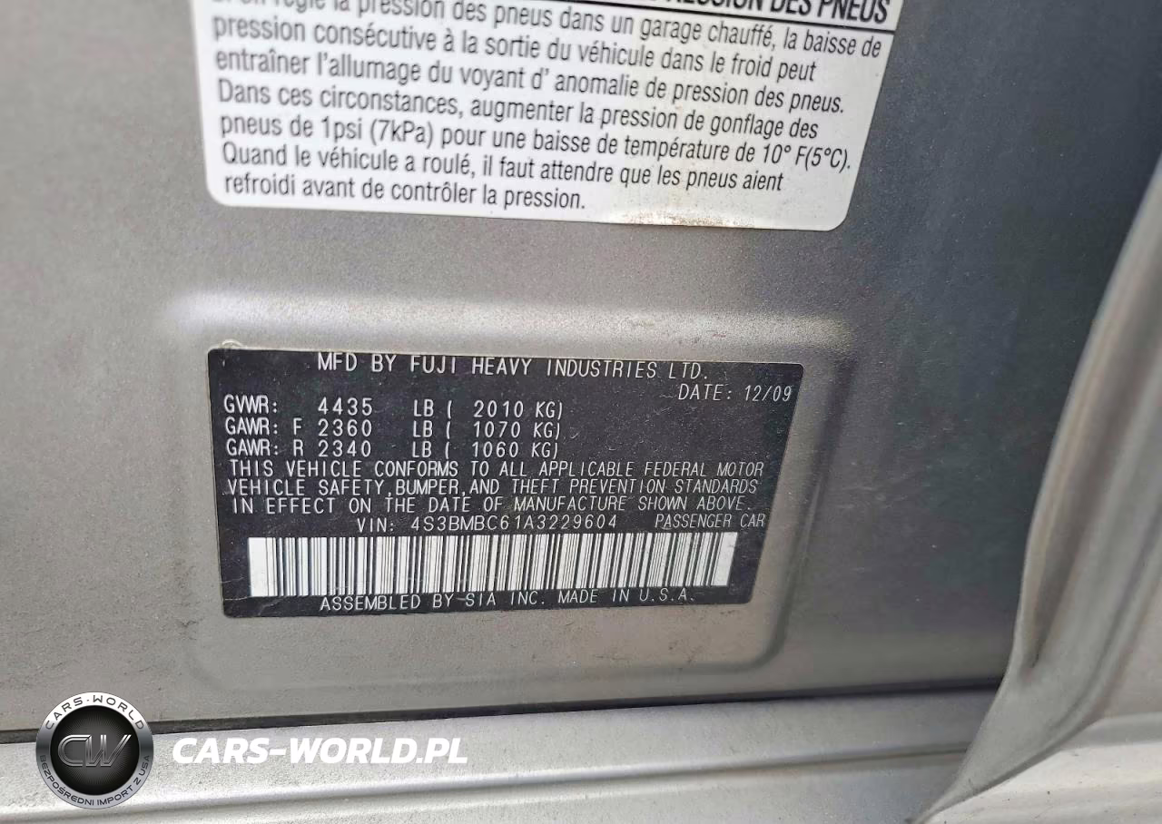 2010 Subaru Legacy 2.5I Premium VIN:4S3BMBC61A3229604 - 12