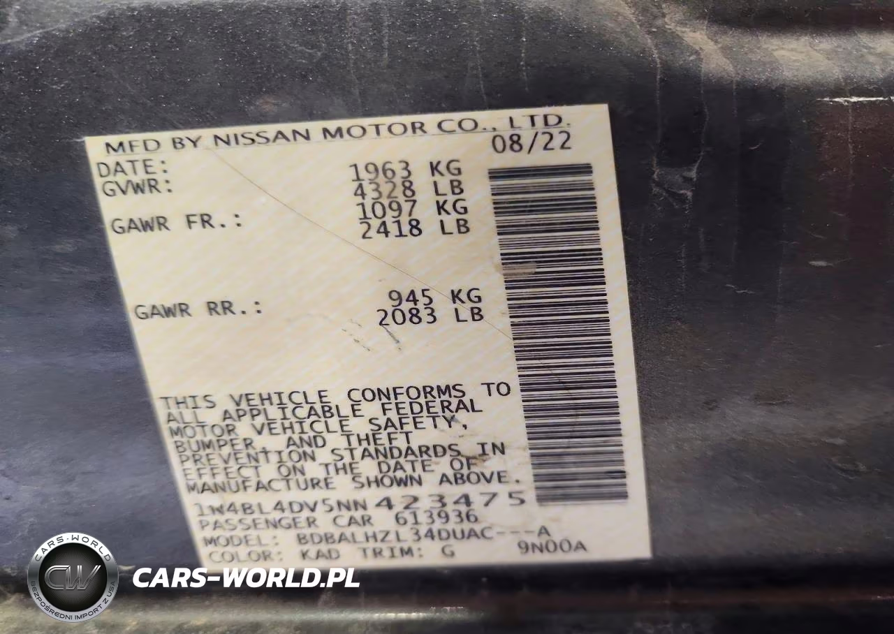 2022 Nissan Altima Sv VIN:1N4BL4DV5NN423475 - 12
