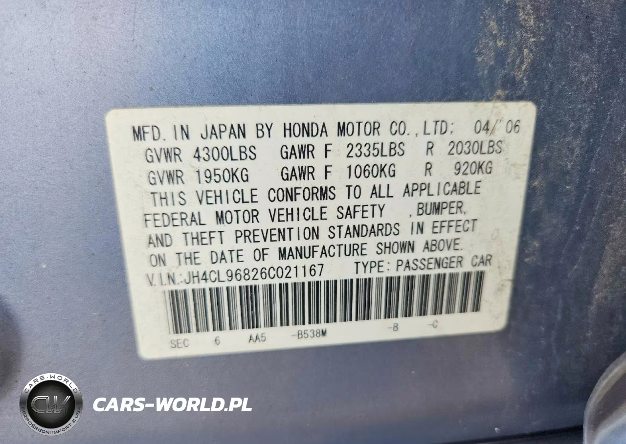 2006 Acura Tsx VIN:JH4CL96826C021167 - 12