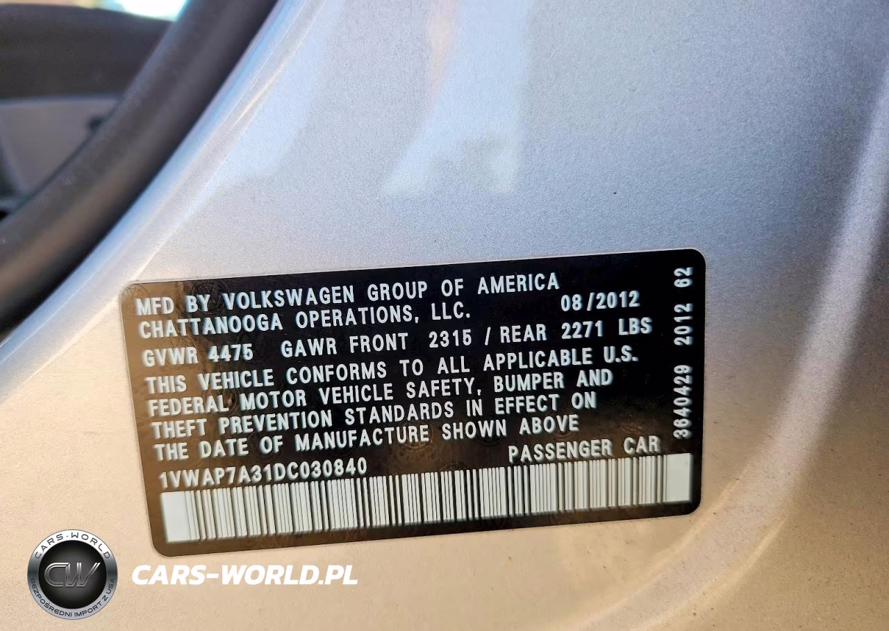 2013 Volkswagen Passat S VIN:1VWAP7A31DC030840 - 12