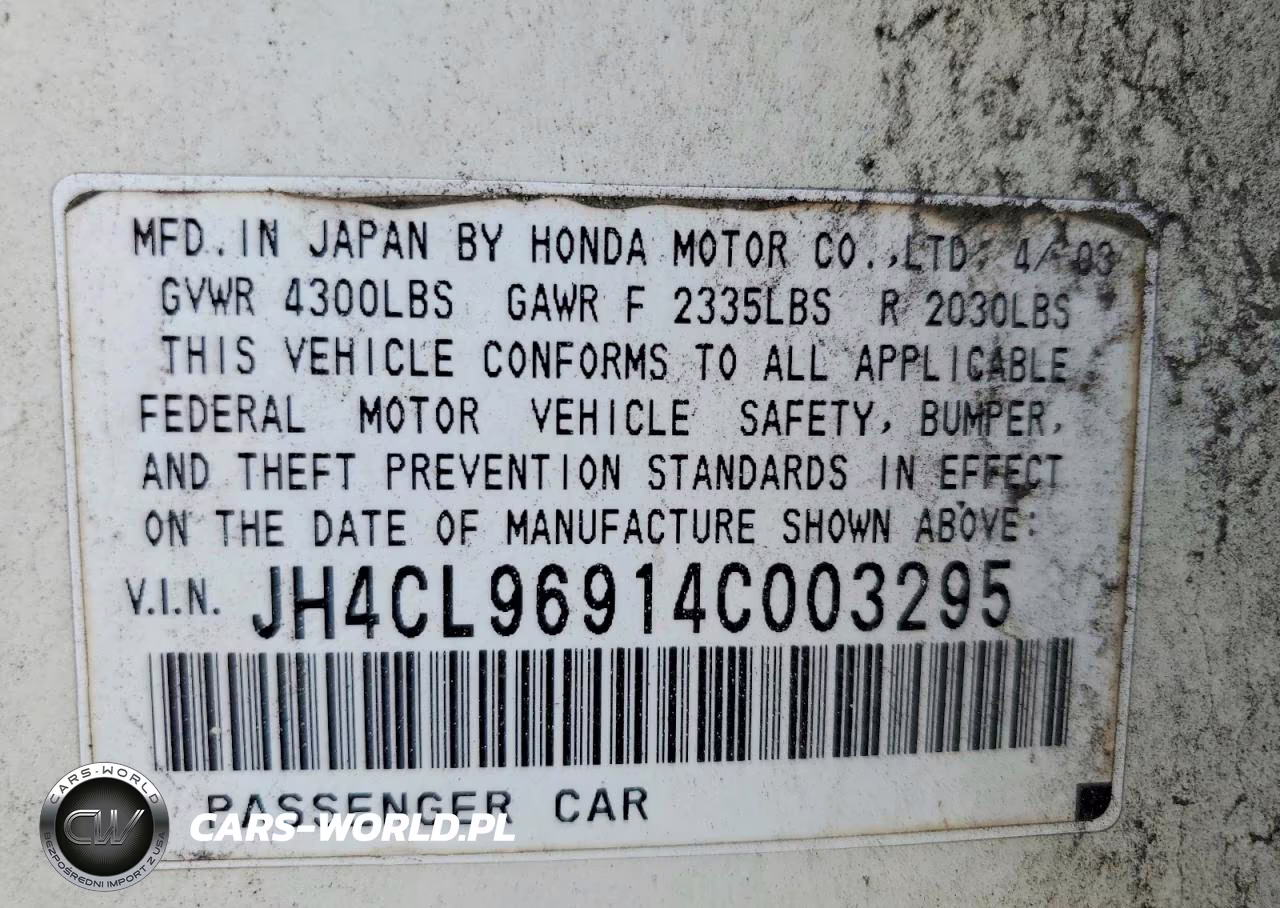 2004 Acura Tsx VIN:JH4CL96914C003295 - 12