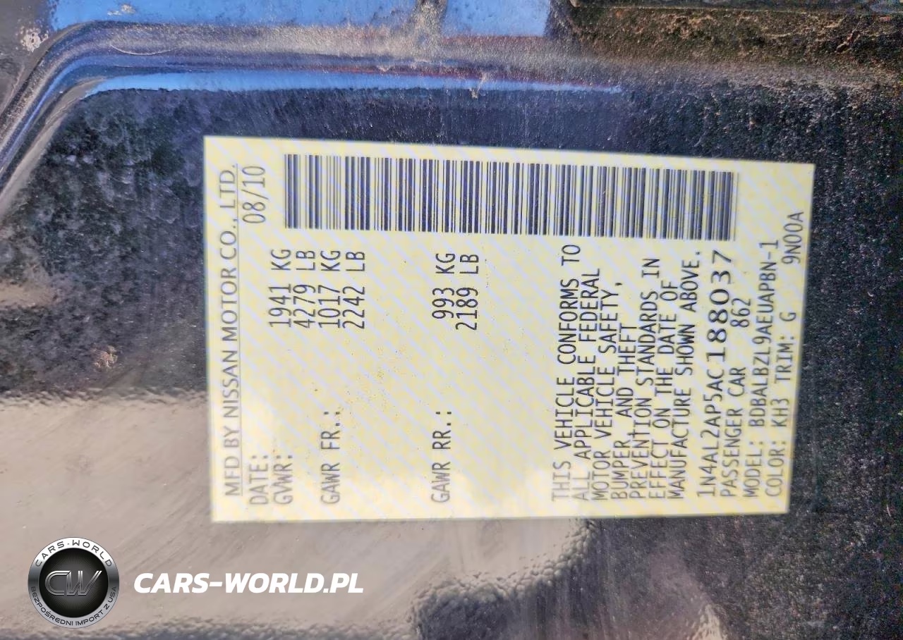2010 Nissan Alitma 2.5 VIN:1N4AL2AP5AC188037 - 12