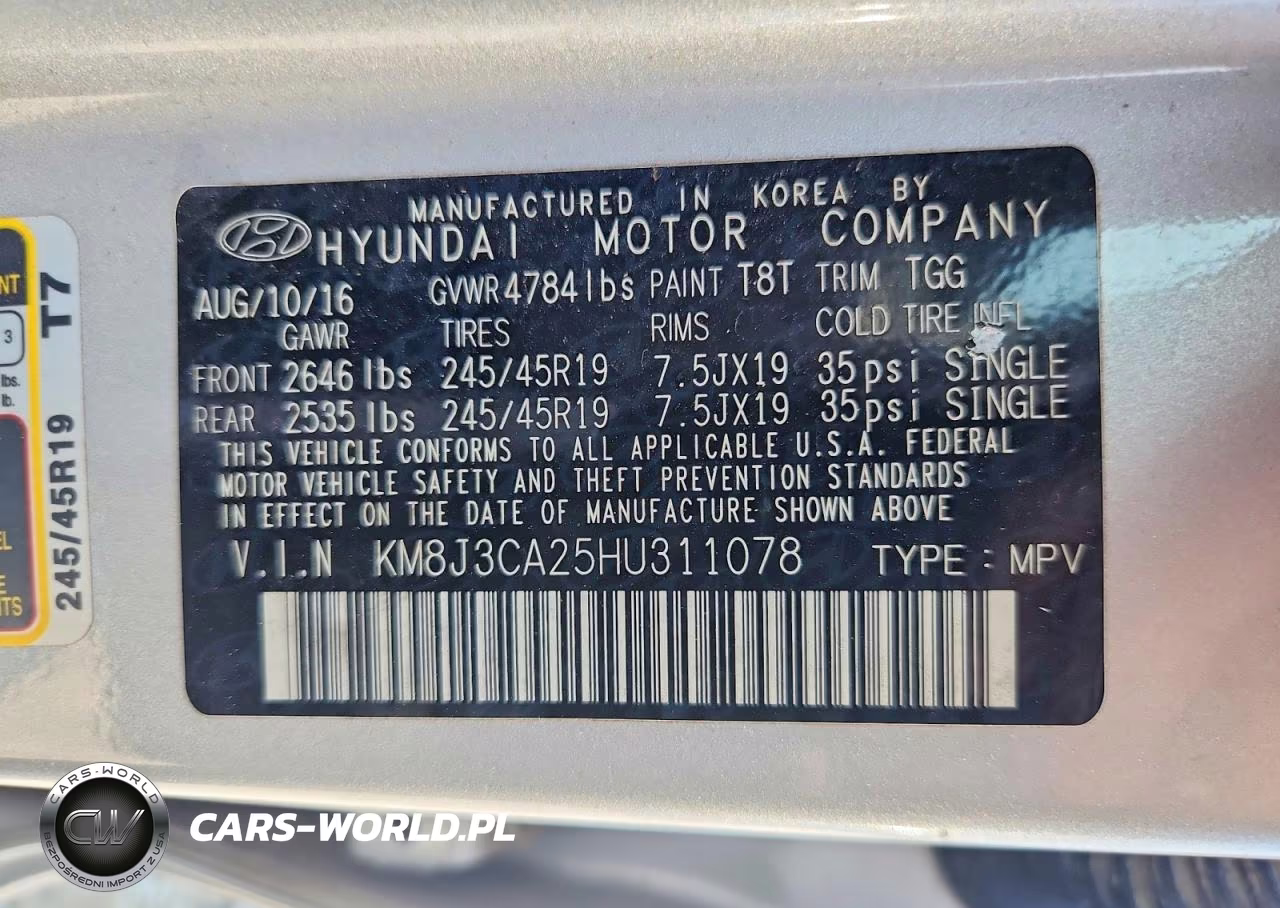 2017 Hyundai Tucson Sport VIN:KM8J3CA25HU311078 - 13