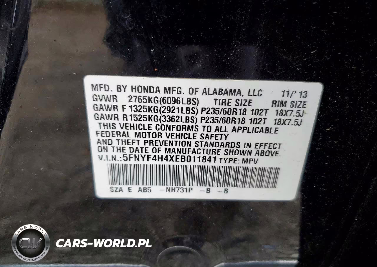 2014 Honda Pilot Ex VIN:5FNYF4H4XEB011841 - 13