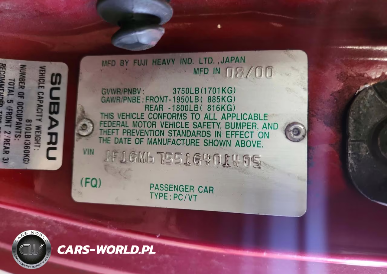 2001 Subaru Impreza Rs VIN:JF1GM67551G401405 - 12